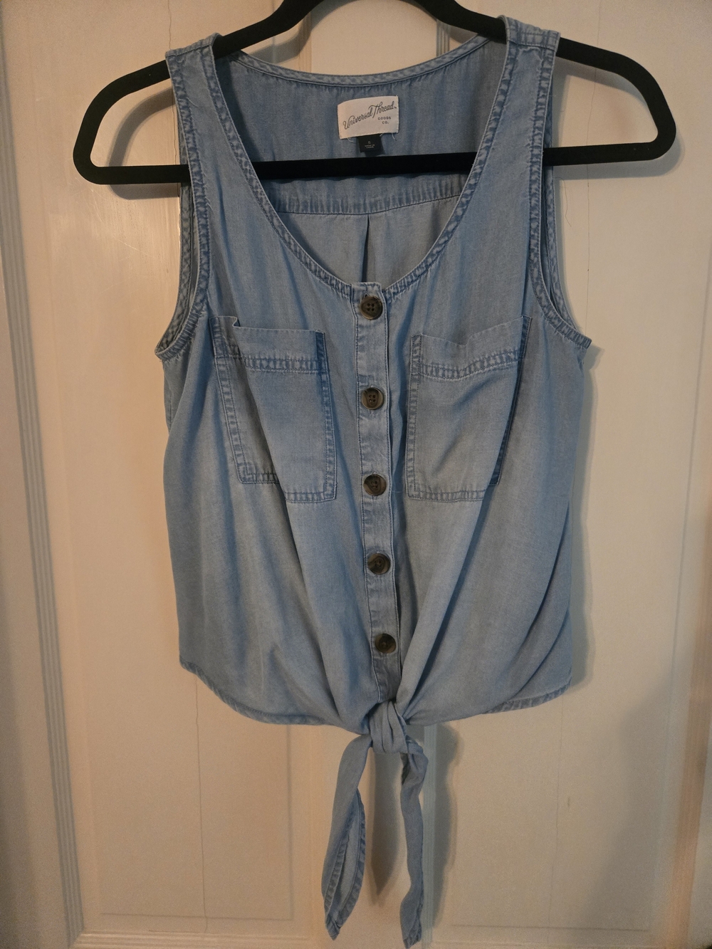Universal Thread Light Blue Chambray Tie-Front Tank